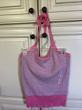 Old Navy Pink Knit Halter Tank - Two-Tone Ribbed Detail